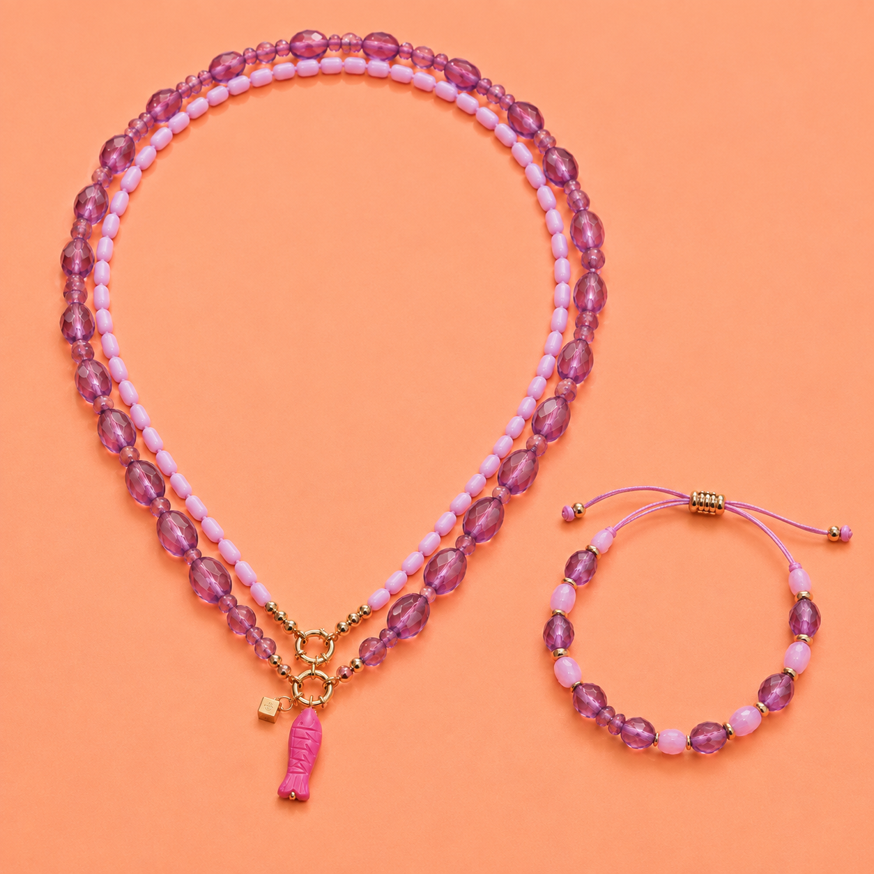 Set van handgemaakte ketting, bedel en armband
